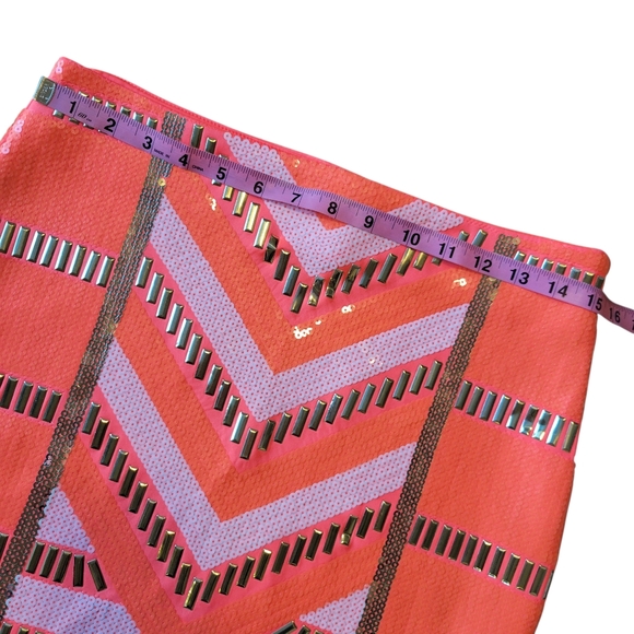 Bebe Orange Pink Gold White Sequin Bodycon Mini Skirt - Picture 6 of 8